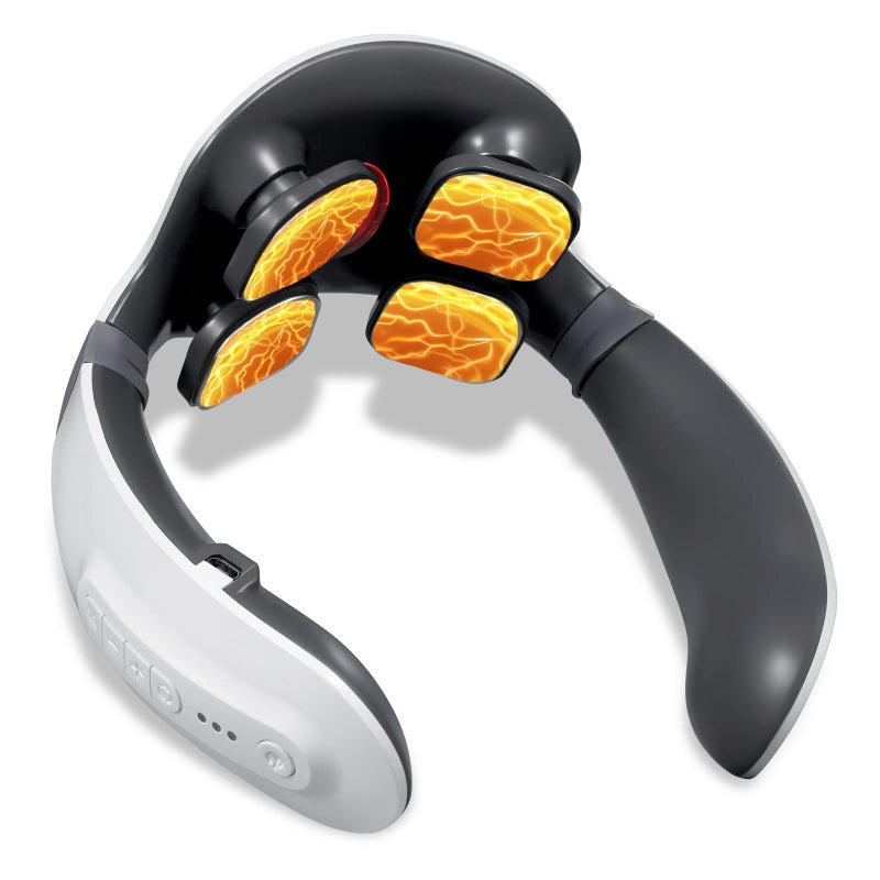 مدلك رقبة كهربائي مع حرارة، مدلك نبض كهرومغناطيسي لآلام الرقبة، 6 أوضاع تدليك و 18 مستوى شدة، تدليك عميق للأنسجة يريح العضلات، للاستخدام في المنزل أو المكتب، (بدون جهاز تحكم عن بعد)